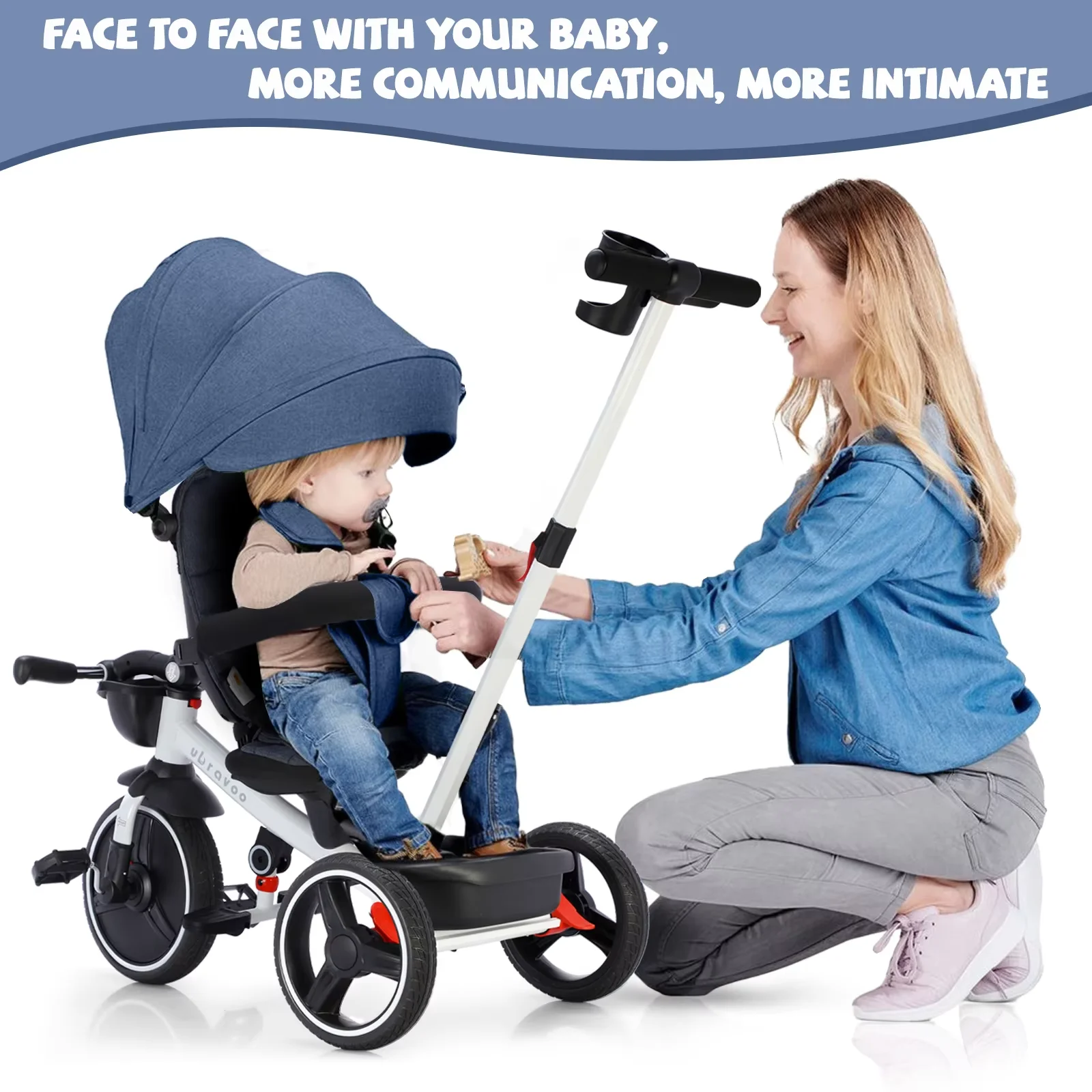 6-in-1 Folding Baby Tricycle – Adjustable Parent Handle - Image 3