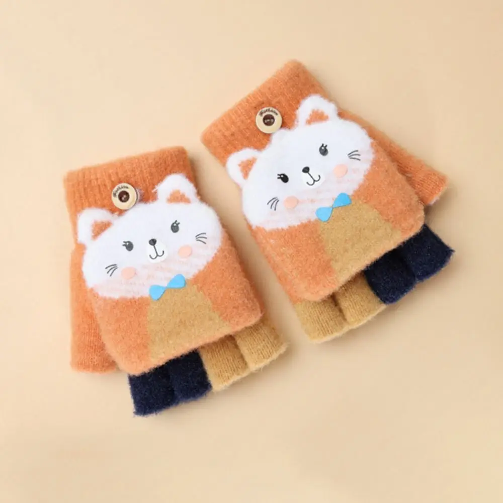 Knitted Fingerless Gloves for Girls Cartoon Cat Ears - Image 3