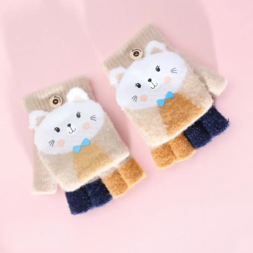 Knitted Fingerless Gloves for Girls Cartoon Cat Ears - Image 2