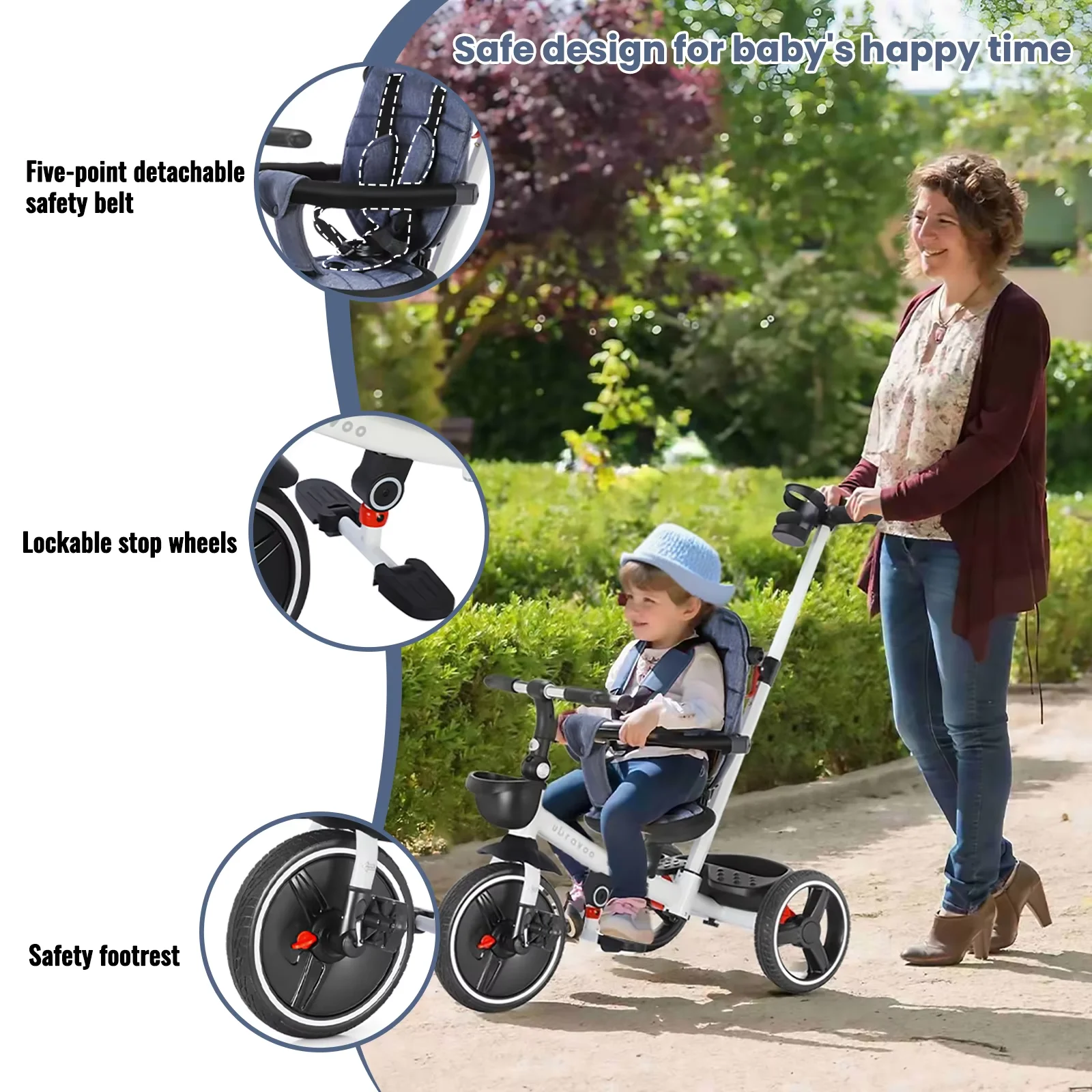 6-in-1 Folding Baby Tricycle – Adjustable Parent Handle - Image 4